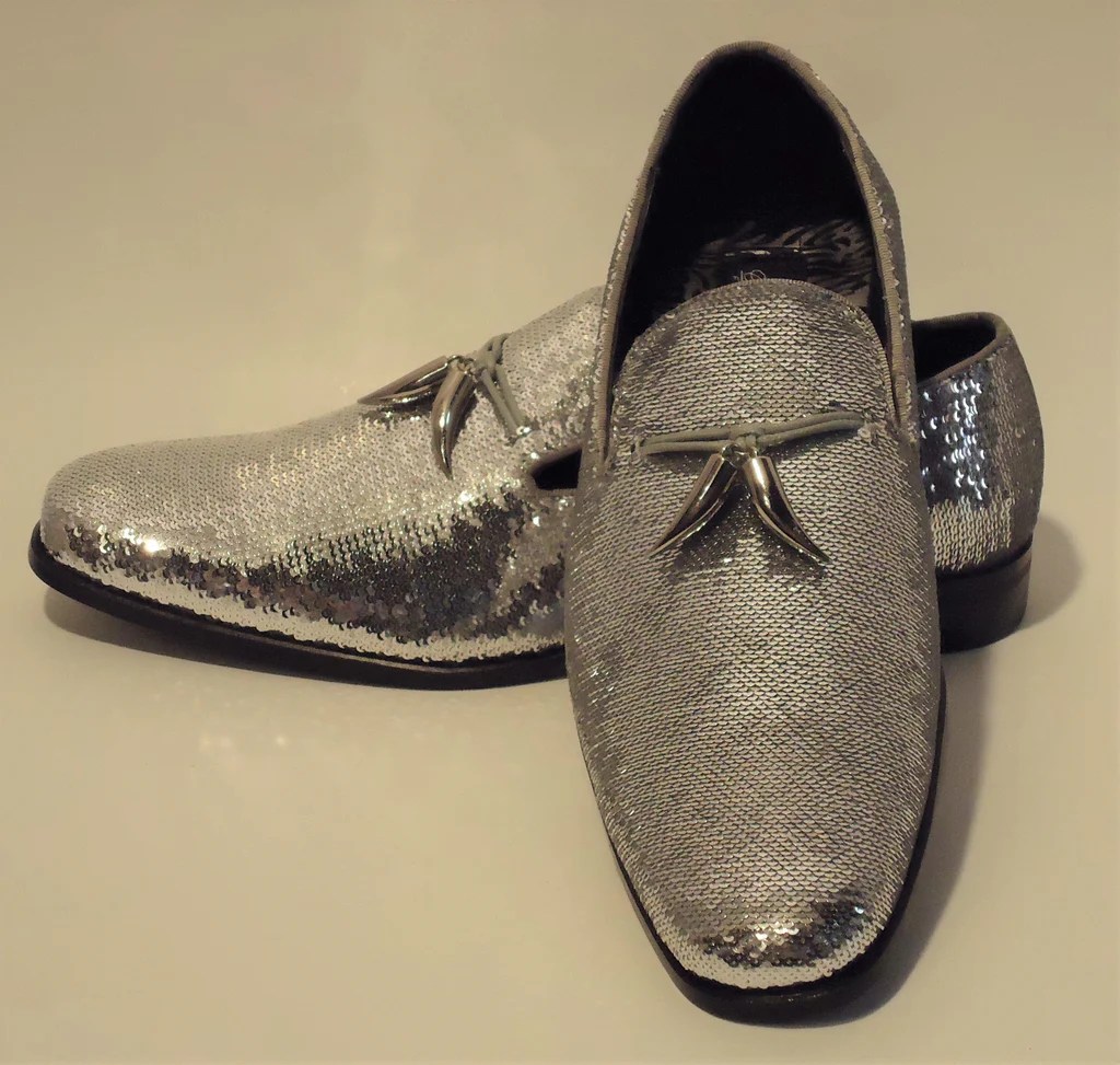 Silver sparkly mens dress shoes