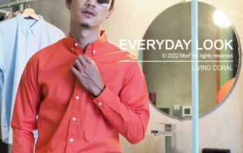 Men's long sleeve coral dress shirt